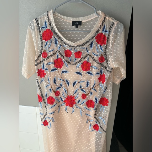 River Island Cream Floral Embroidered Mesh Dress - Picture 4 of 6
